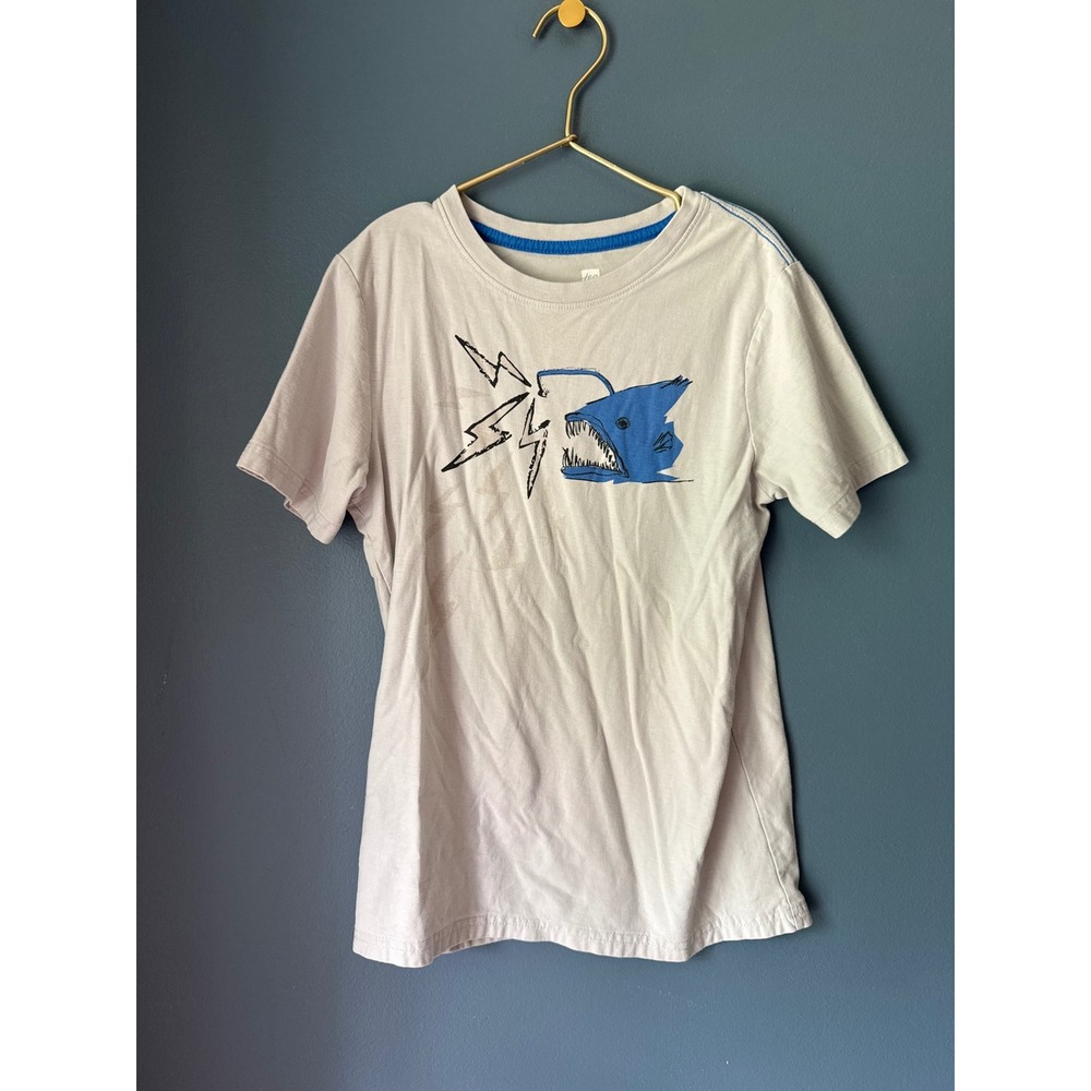 Tea Collection Boys Anglerfish‎ Lightning Bolt Graphic Tee Grey Blue Size 12